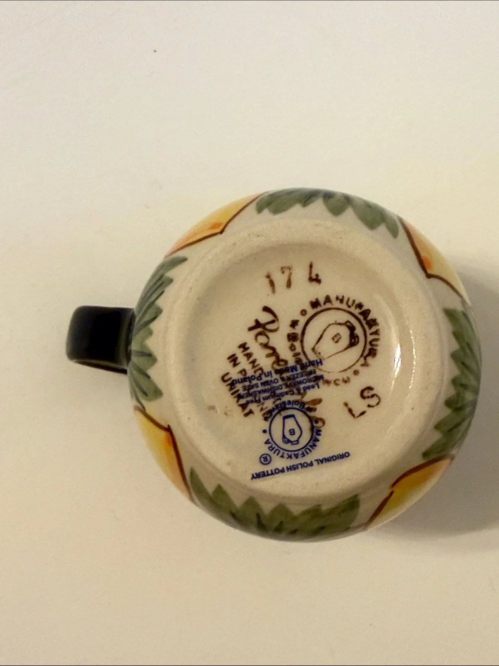 POLISH POTTERY SET SUGAR LID CREAMER TRAY BLUE WHITE GREEN HANDMADE BOLESLAWIEC